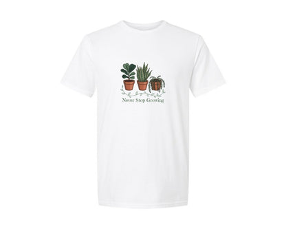 brand:Generic|color:White|Never Stop Growing Plants Positive Shirt Graphic T-Shirt