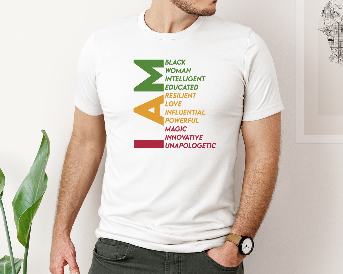 brand:Bella Canvas|color:White|I Am Black Woman Black History Month Graphic T-Shirt