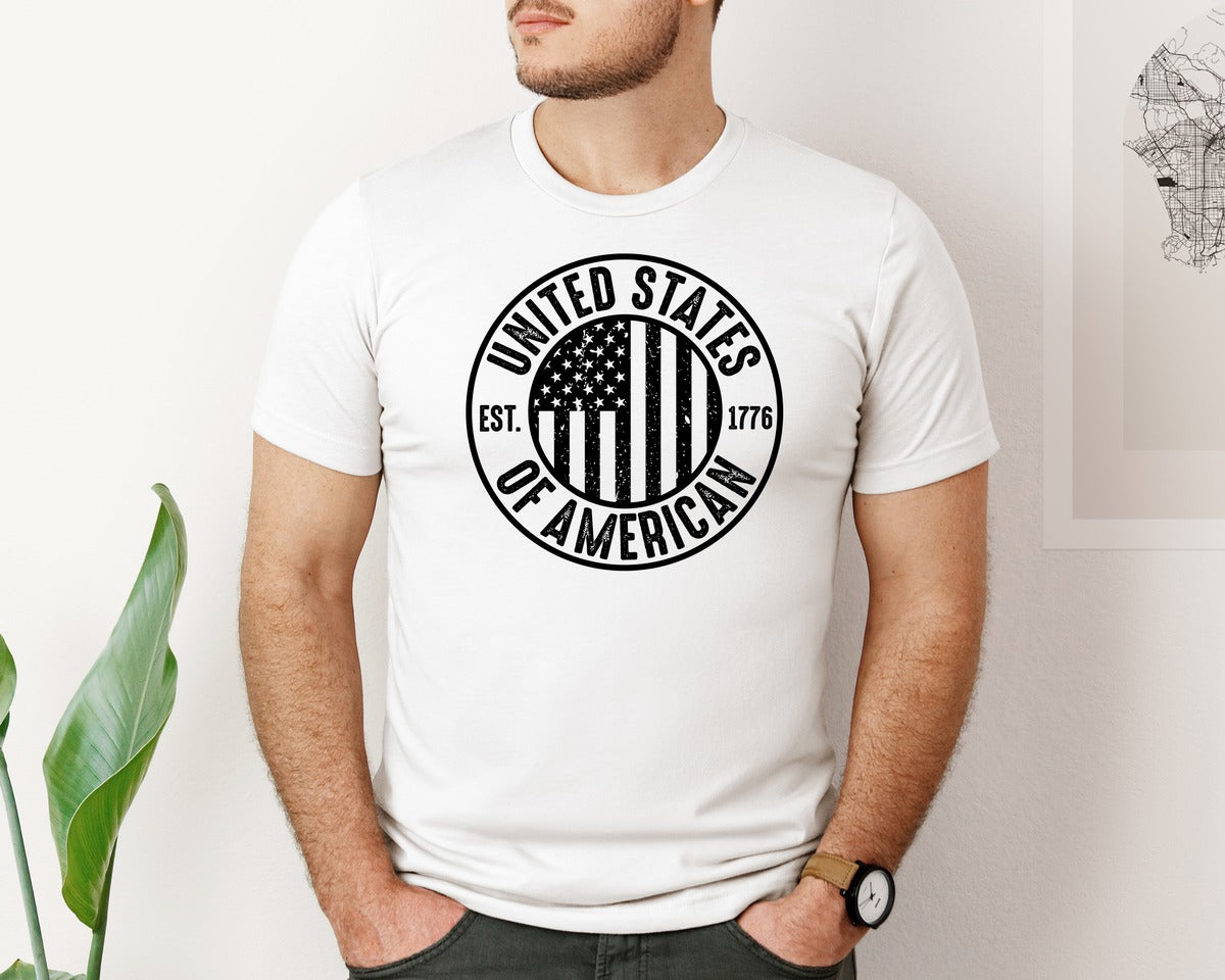 brand:Bella Canvas|color:White|United States Of America Patriotic Graphic T-Shirt