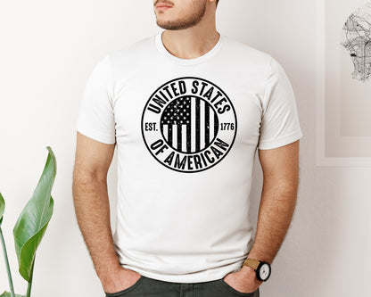 brand:Bella Canvas|color:White|United States Of America Patriotic Graphic T-Shirt