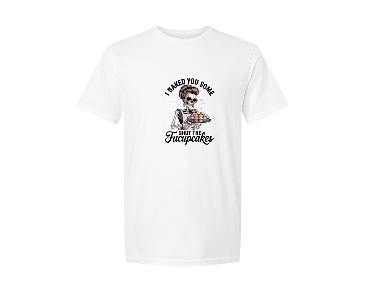 brand:Generic|color:White|Sassy Skeleton Cupcake Funny Art Graphic T-Shirt