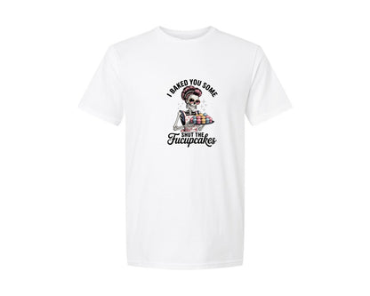 brand:Generic|color:White|Sassy Skeleton Cupcake Funny Art Graphic T-Shirt