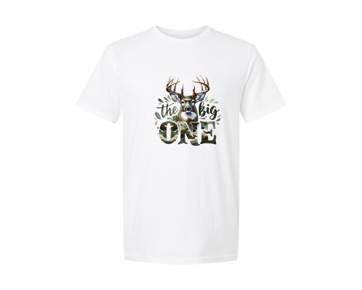 brand:Generic|color:White|Camo Deer The Big One Birthday Boy Graphic T-Shirt