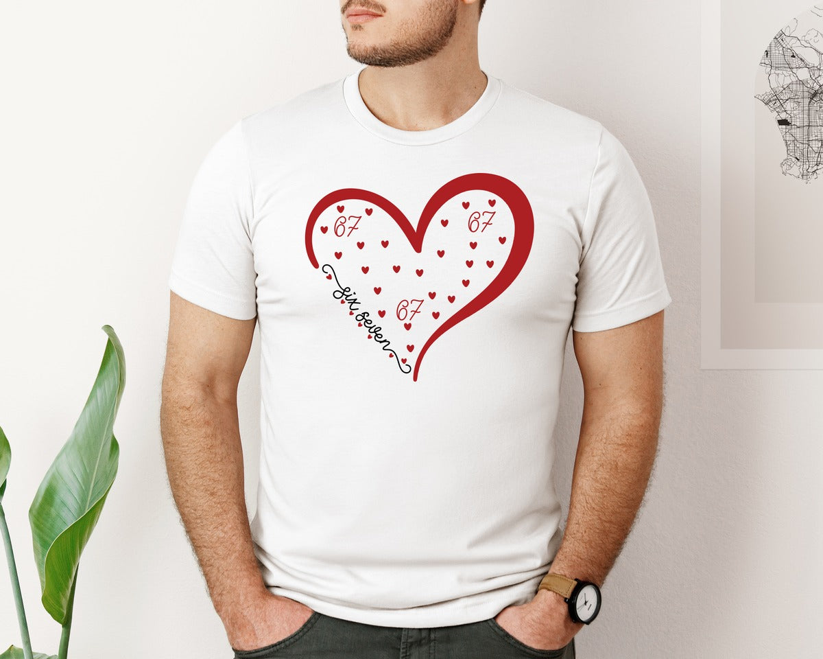 brand:Bella Canvas|color:White|Six Seven Valentine Heart 6 7 Graphic T-Shirt
