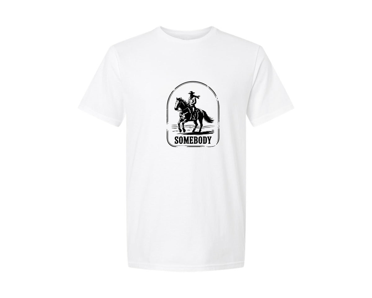 brand:Generic|color:White|Cowboy Riding Horse Western Rider Graphic T-Shirt