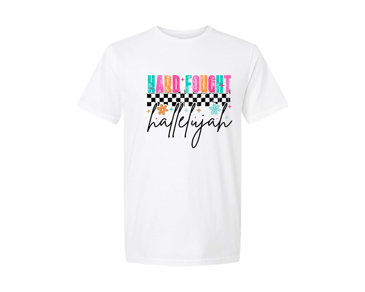 brand:Generic|color:White|Hard Fought Hallelujah Christian 7 Graphic T-Shirt
