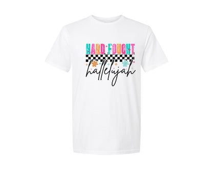 brand:Generic|color:White|Hard Fought Hallelujah Christian 7 Graphic T-Shirt