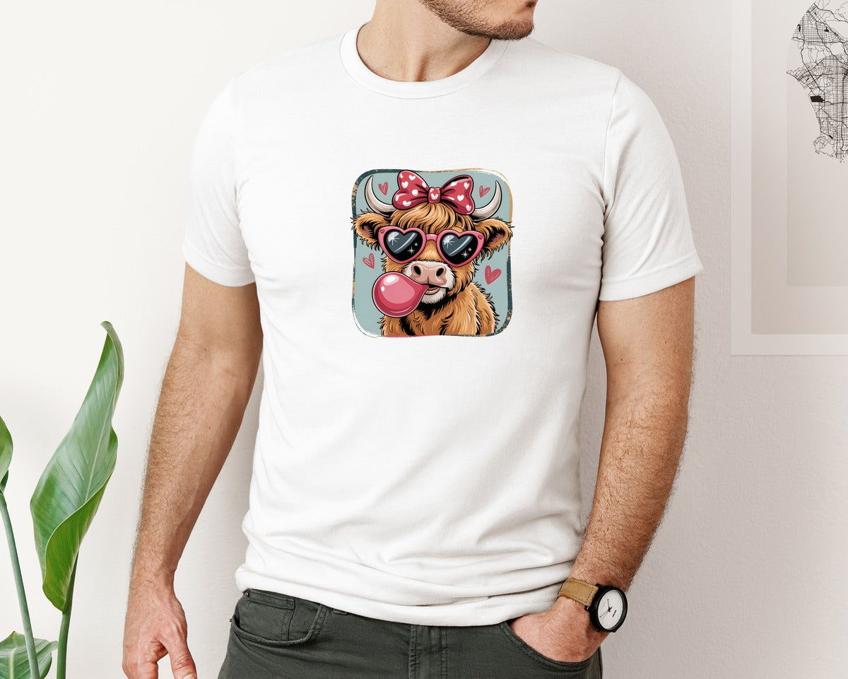 brand:Bella Canvas|color:White|Highland Cow Valentine Coquette 8 Graphic T-Shirt