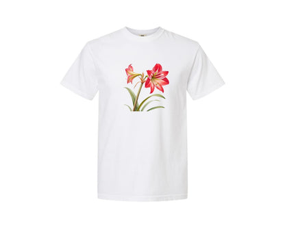 brand:Comfort Colors|color:White|Red Amaryllis Flower T Shirt Design Graphic T-Shirt