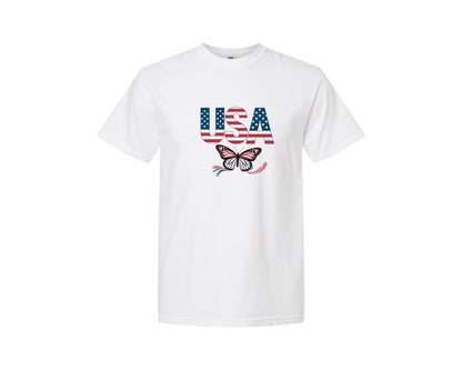brand:Comfort Colors|color:White|Usa Butterfly Patriotic Graphic T-Shirt