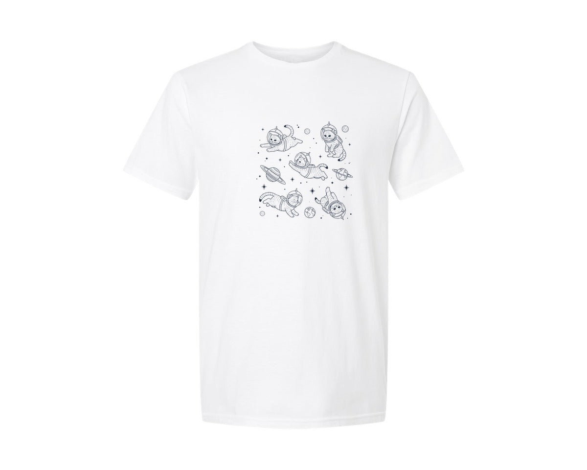 brand:Generic|color:White|Cute Astronaut Cats Graphic T-Shirt