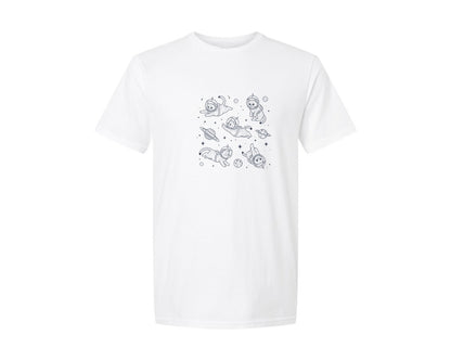 brand:Generic|color:White|Cute Astronaut Cats Graphic T-Shirt