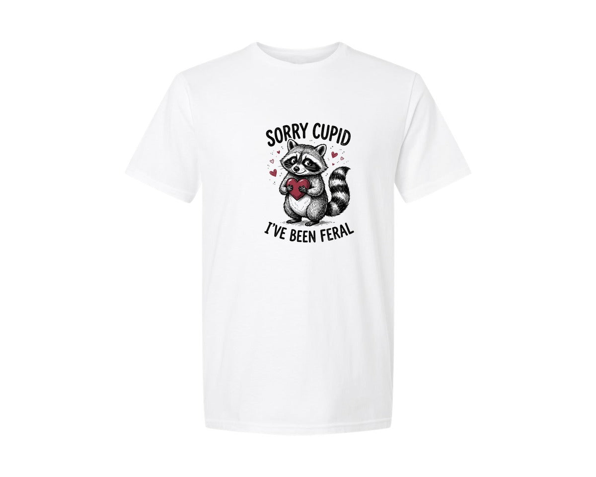 brand:Generic|color:White|Sorry Cupid Ive Been Feral Valentine 4 Graphic T-Shirt