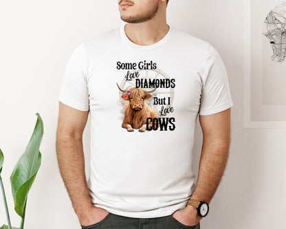 brand:Bella Canvas|color:White|Some Girls Love Diamonds I Love Cows Graphic T-Shirt