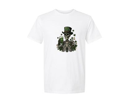 brand:Generic|color:White|Funny St Patricks Day Skeleton Beer Graphic T-Shirt
