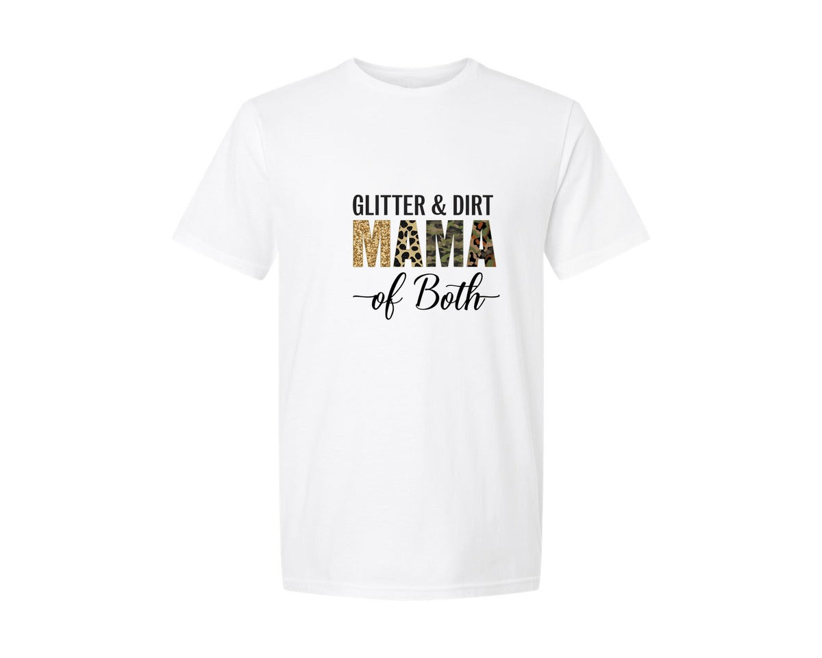 brand:Generic|color:White|Glitter And Dirt Mama Leopard Camo Graphic T-Shirt