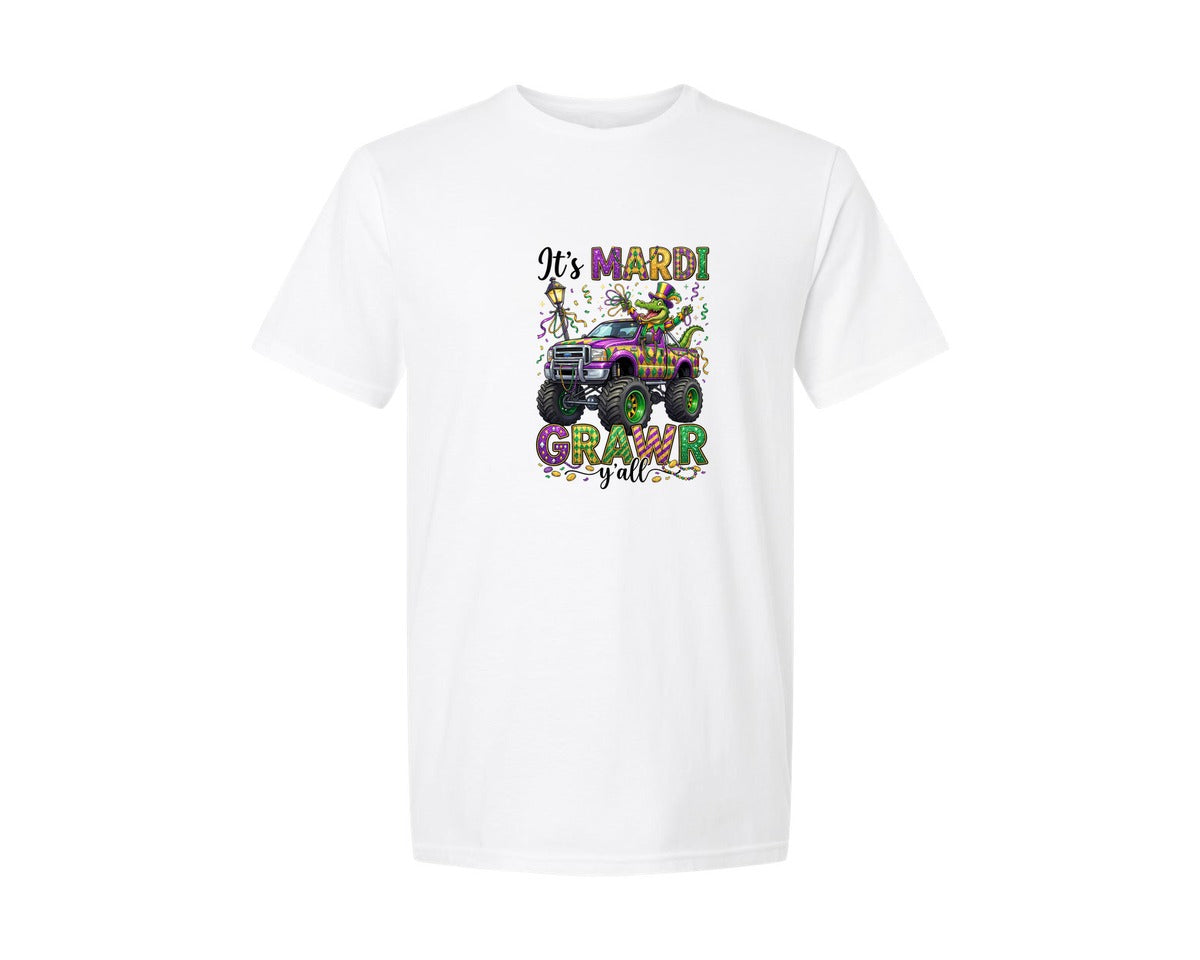 brand:Generic|color:White|Mardi Gras Gator Truck Graphic T-Shirt