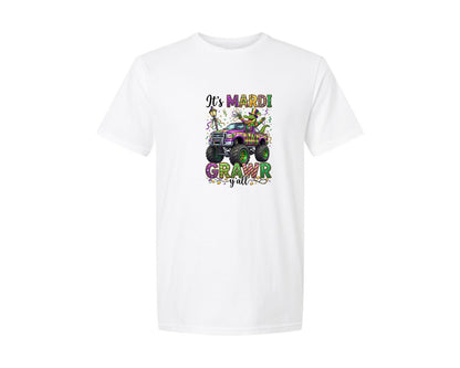 brand:Generic|color:White|Mardi Gras Gator Truck Graphic T-Shirt