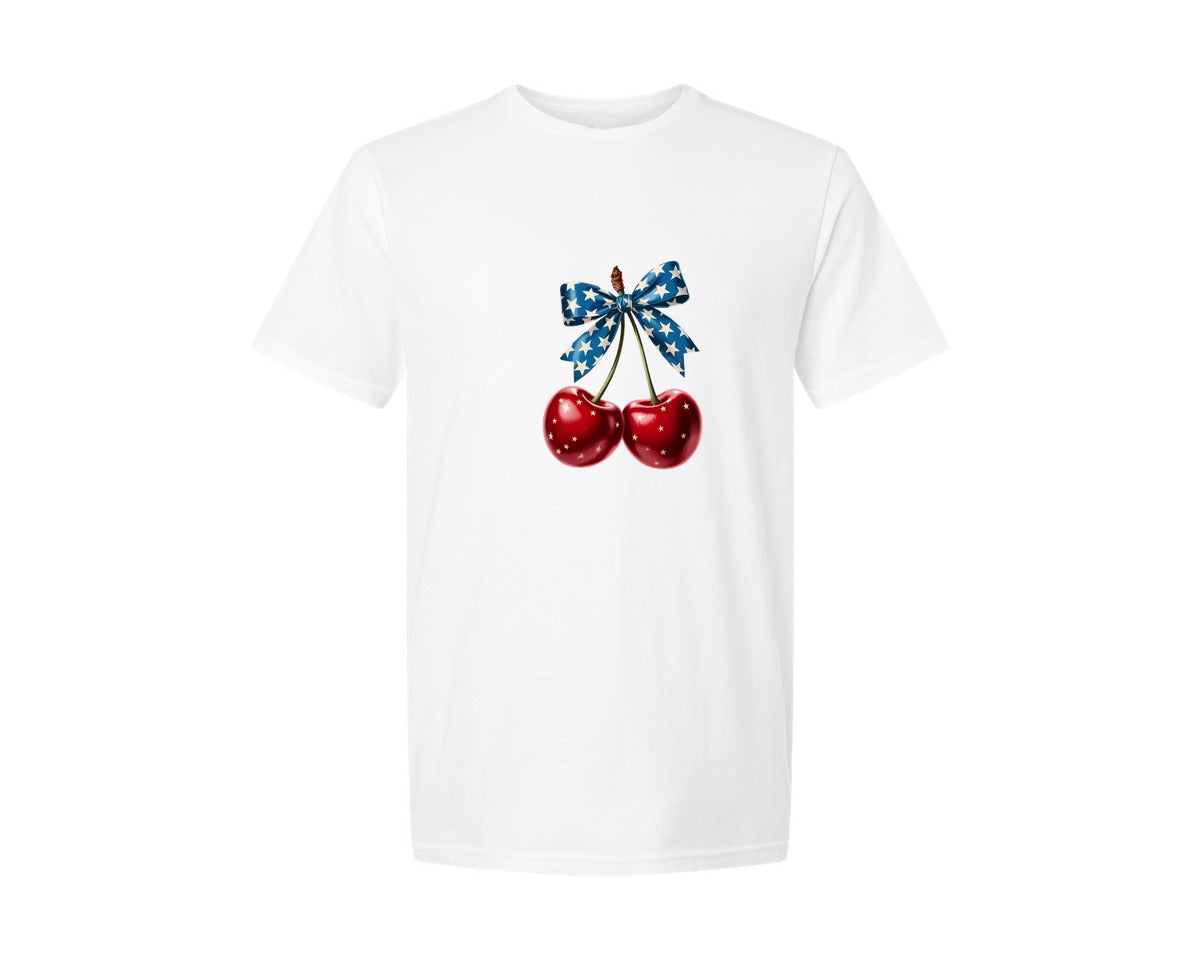 brand:Generic|color:White|4Th Of July Coquette Cherry Bow 2 Graphic T-Shirt
