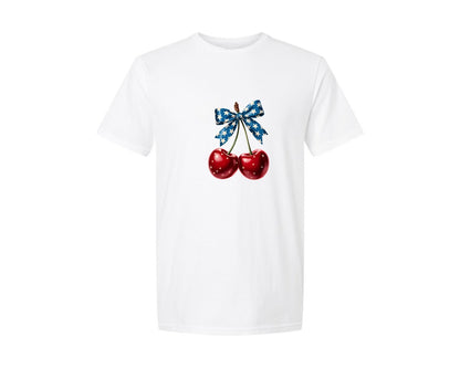 brand:Generic|color:White|4Th Of July Coquette Cherry Bow 2 Graphic T-Shirt