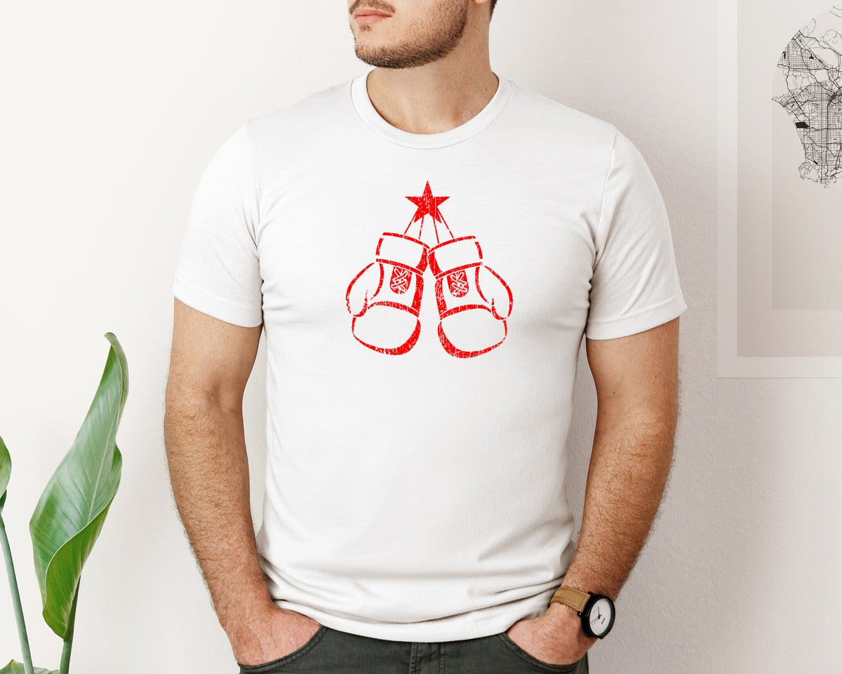 brand:Bella Canvas|color:White|Red Boxing Gloves Star T Shirt Graphic T-Shirt