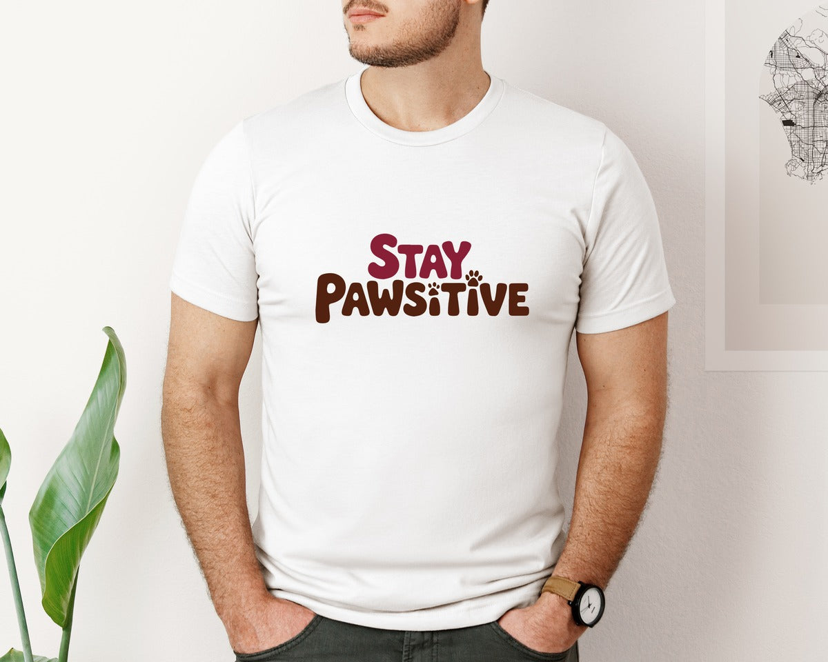 brand:Bella Canvas|color:White|Stay Pawsitive 44 Graphic T-Shirt