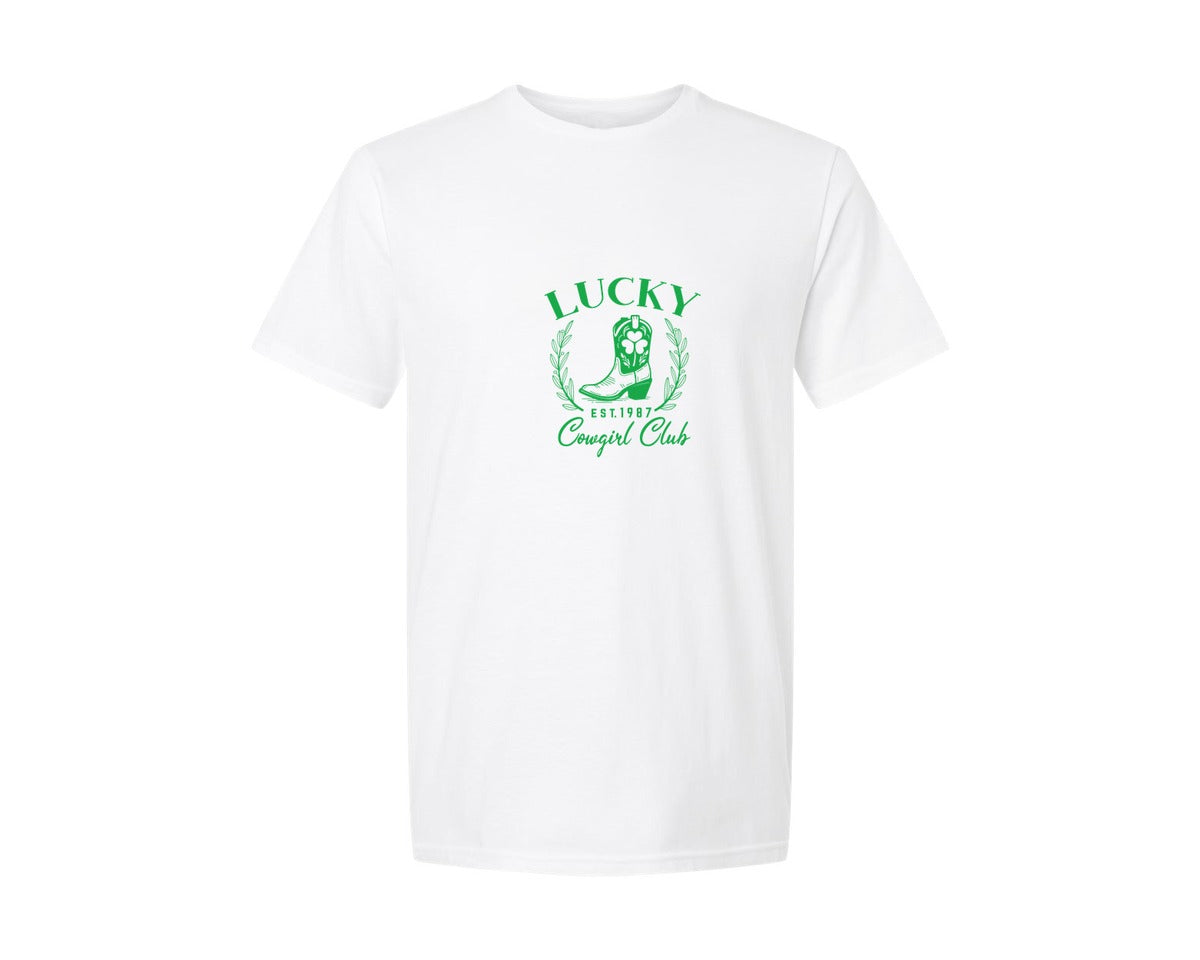 brand:Generic|color:White|Lucky Cowgirl Pngst Patricks Day Graphic T-Shirt
