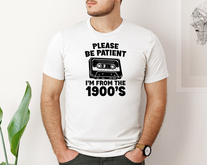 brand:Bella Canvas|color:White|Please Be Patient Funny Retro 1900S Graphic T-Shirt