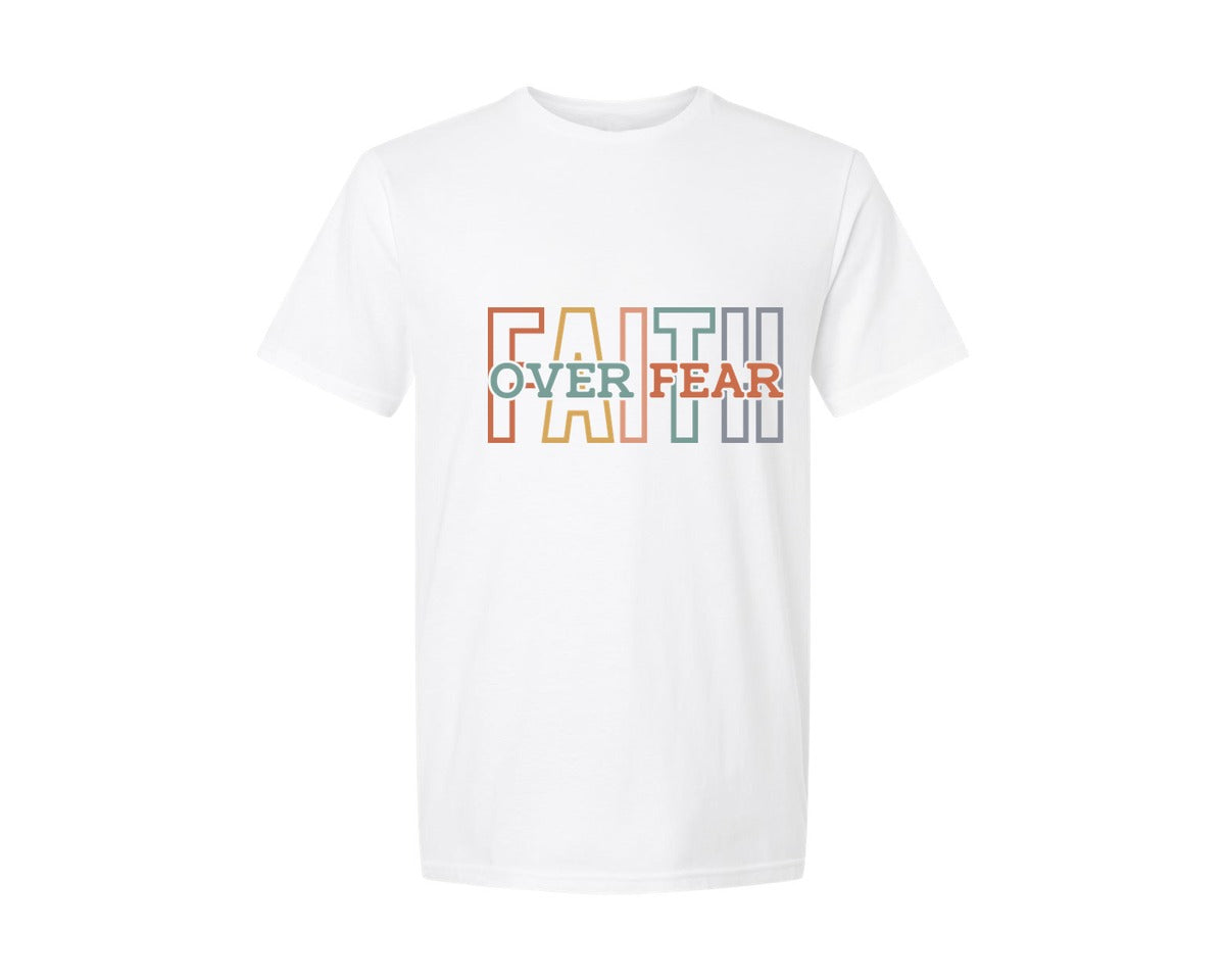 brand:Generic|color:White|Faith Over Fear Christian Vintage Graphic T-Shirt