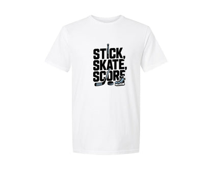 brand:Generic|color:White|Stick Skate Score Ice Hockey Shirt Graphic T-Shirt