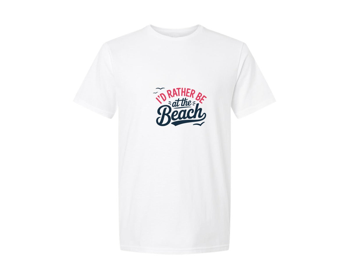 brand:Generic|color:White|Id Rather Be At The Beach Summer Graphic T-Shirt