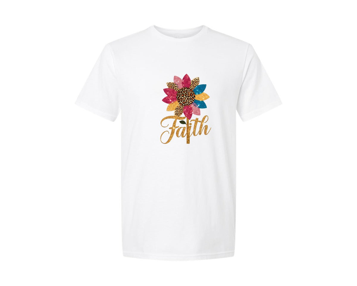 brand:Generic|color:White|Faith Sunflower Christian Floral Design Graphic T-Shirt