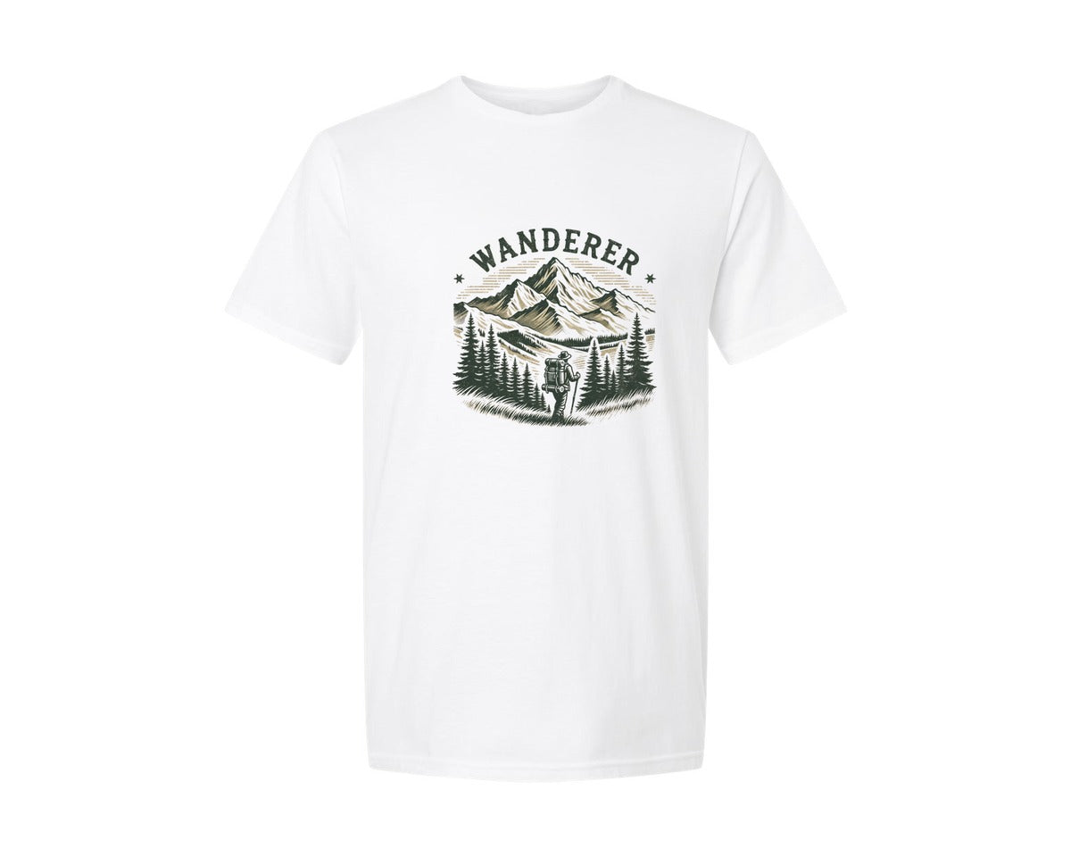 brand:Generic|color:White|Vintage Wanderer Adventure Hiking Graphic T-Shirt