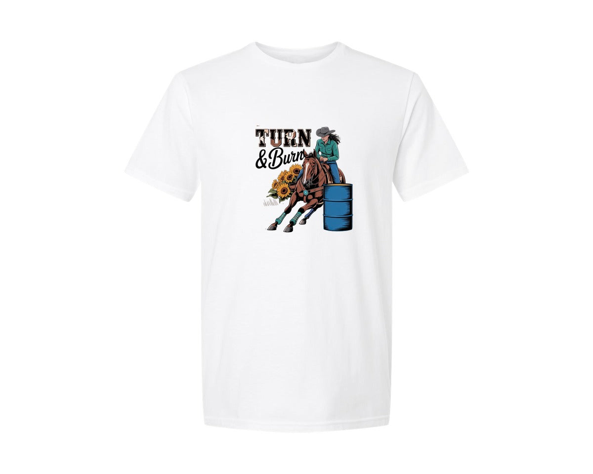 brand:Generic|color:White|Barrel Racing Cowgirl Sunflowers 2 Graphic T-Shirt