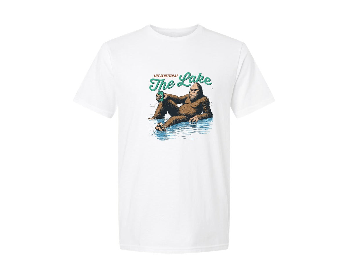 brand:Generic|color:White|Life Is Better At The Lake Bigfoot Shirt Graphic T-Shirt