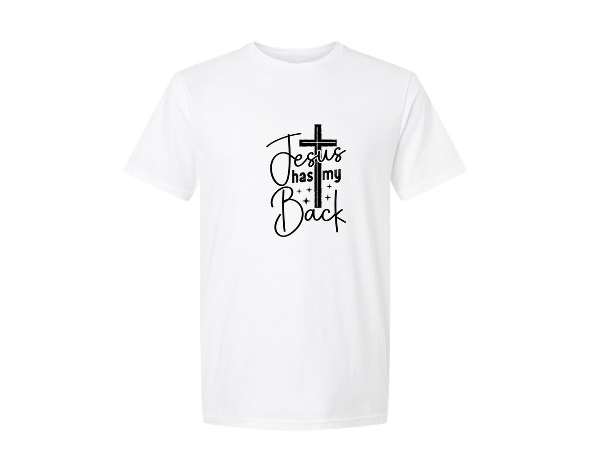 brand:Generic|color:White|Jesus Has My Back Bible Verse Graphic T-Shirt