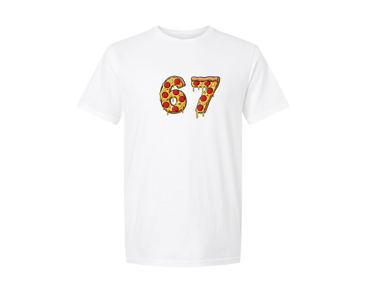 brand:Generic|color:White|Funny 67 Pizza Six Seven Viral Meme Graphic T-Shirt