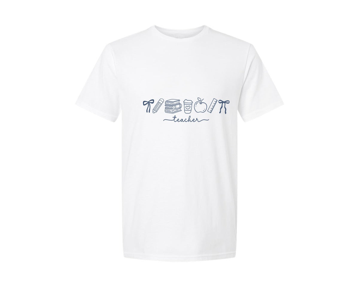 brand:Generic|color:White|Coquette Teacher Teacher Life Doodle Graphic T-Shirt