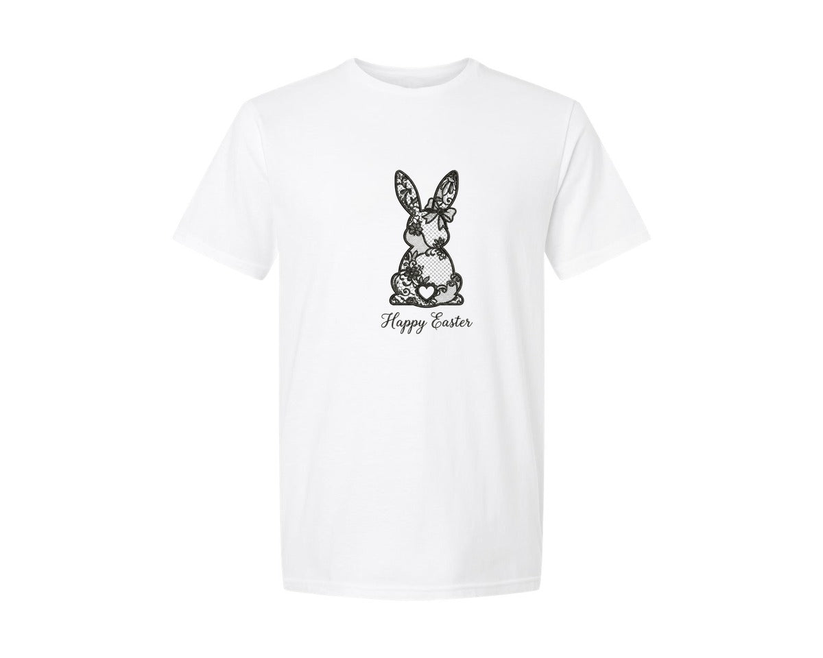 brand:Generic|color:White|Elegant Lace Easter Bunny Graphic T-Shirt