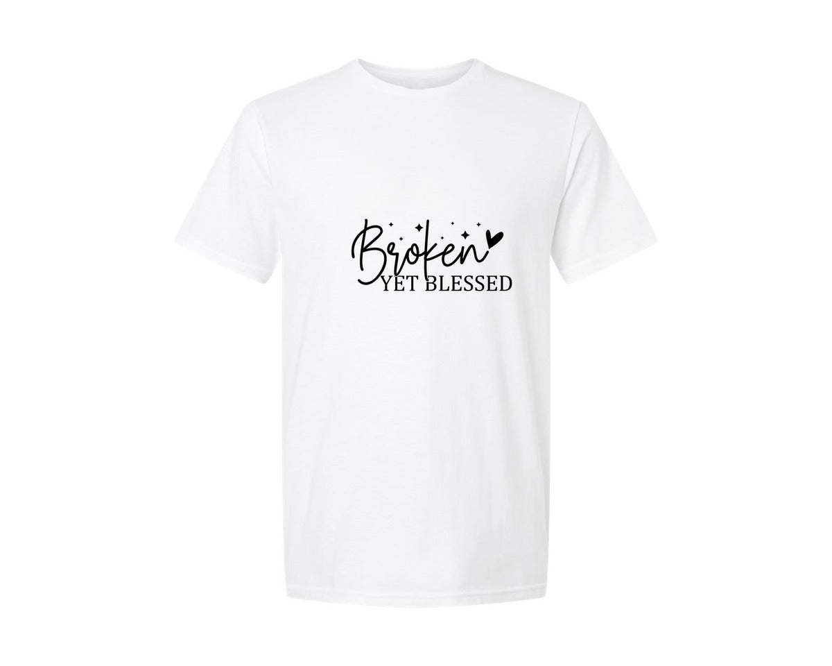 brand:Generic|color:White|Broken Yet Blessed Christian Graphic T-Shirt