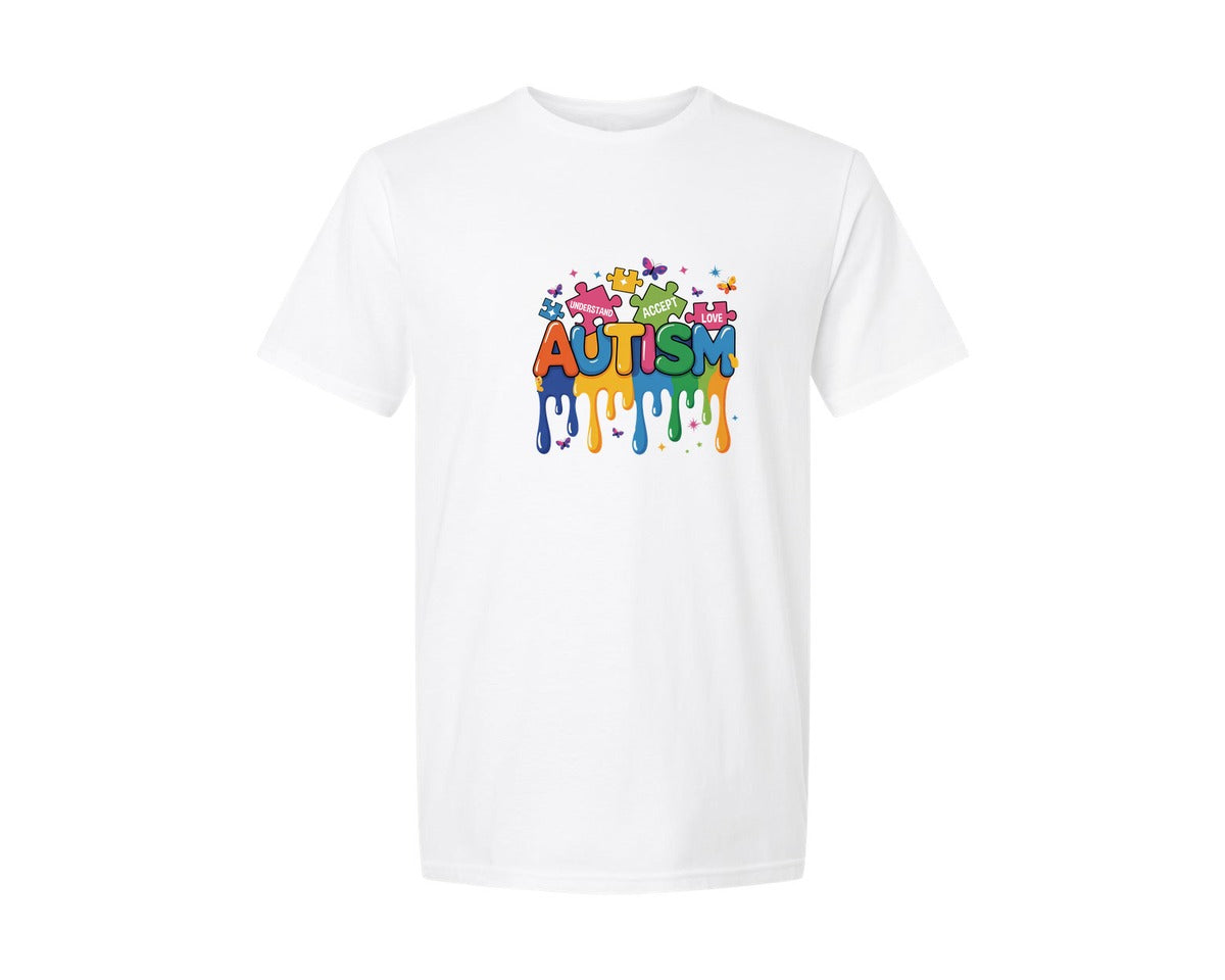 brand:Generic|color:White|Autism Acceptance Puzzle Graphic T-Shirt
