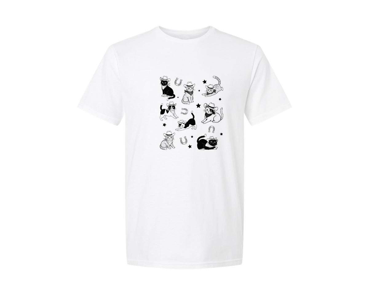 brand:Generic|color:White|Cowboy Cat Vintage Illustration Graphic T-Shirt