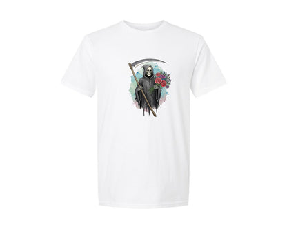 brand:Generic|color:White|Grim Reaper With Flowers Gothic Graphic T-Shirt