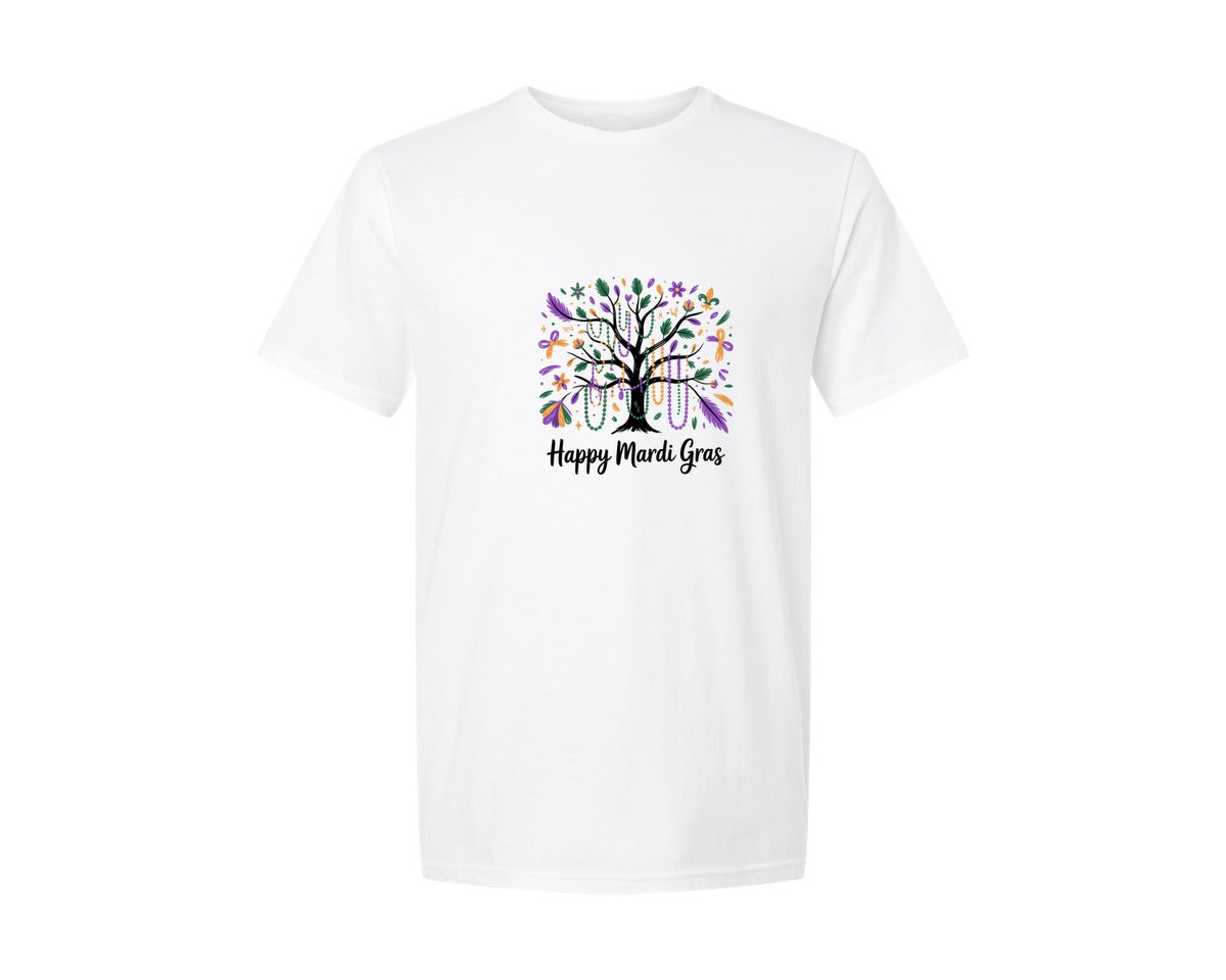 brand:Generic|color:White|Mardi Gras Tree Boho Coquette Bead Graphic T-Shirt