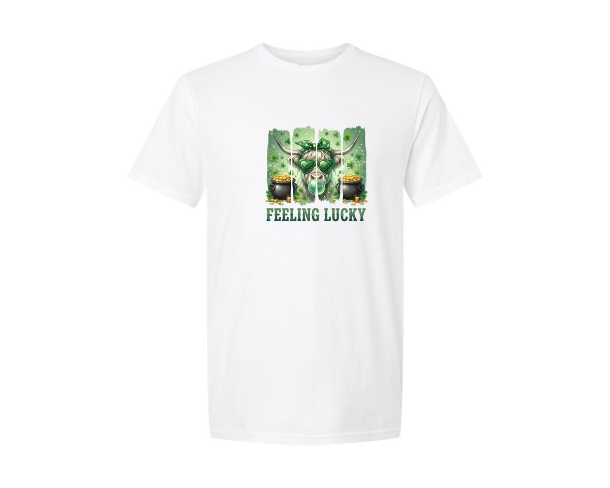 brand:Generic|color:White|St Patricks Highland Cow Brush Graphic T-Shirt