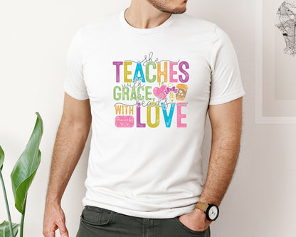 brand:Bella Canvas|color:White|Christian Teacher Bible Verese Graphic T-Shirt