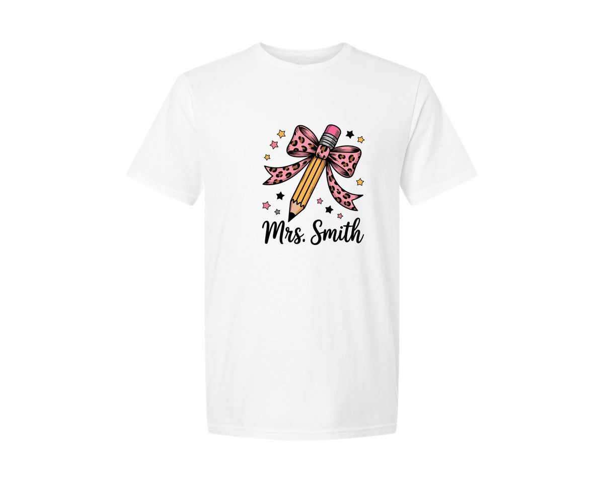 brand:Generic|color:White|Teacher Coquette Pencil 6 Graphic T-Shirt