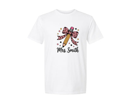 brand:Generic|color:White|Teacher Coquette Pencil 6 Graphic T-Shirt