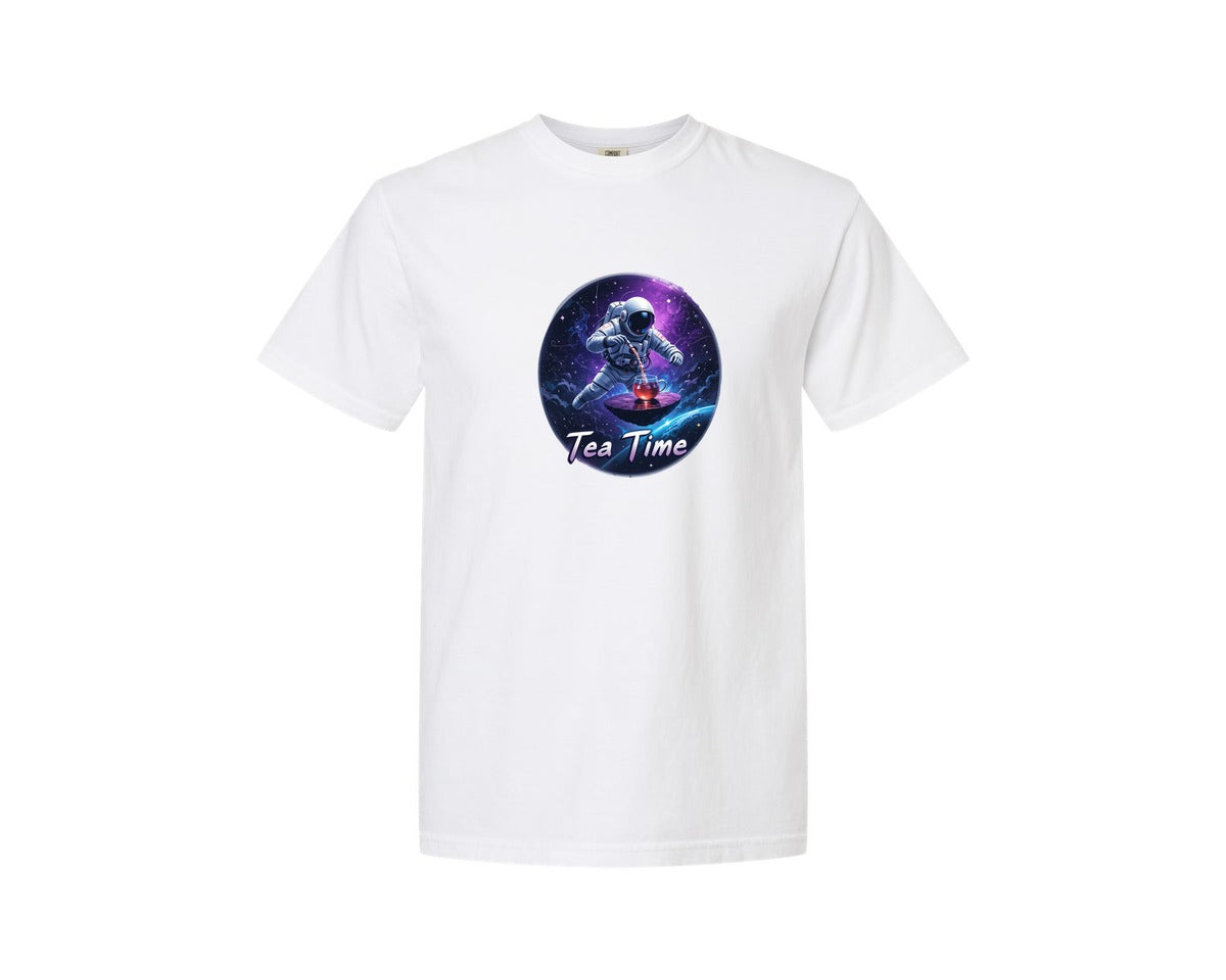 brand:Comfort Colors|color:White|Astronaut Tea Time In Space T Shirt Graphic T-Shirt