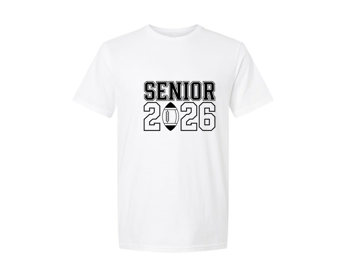 brand:Generic|color:White|Senior 2026 Football Outline Design Graphic T-Shirt